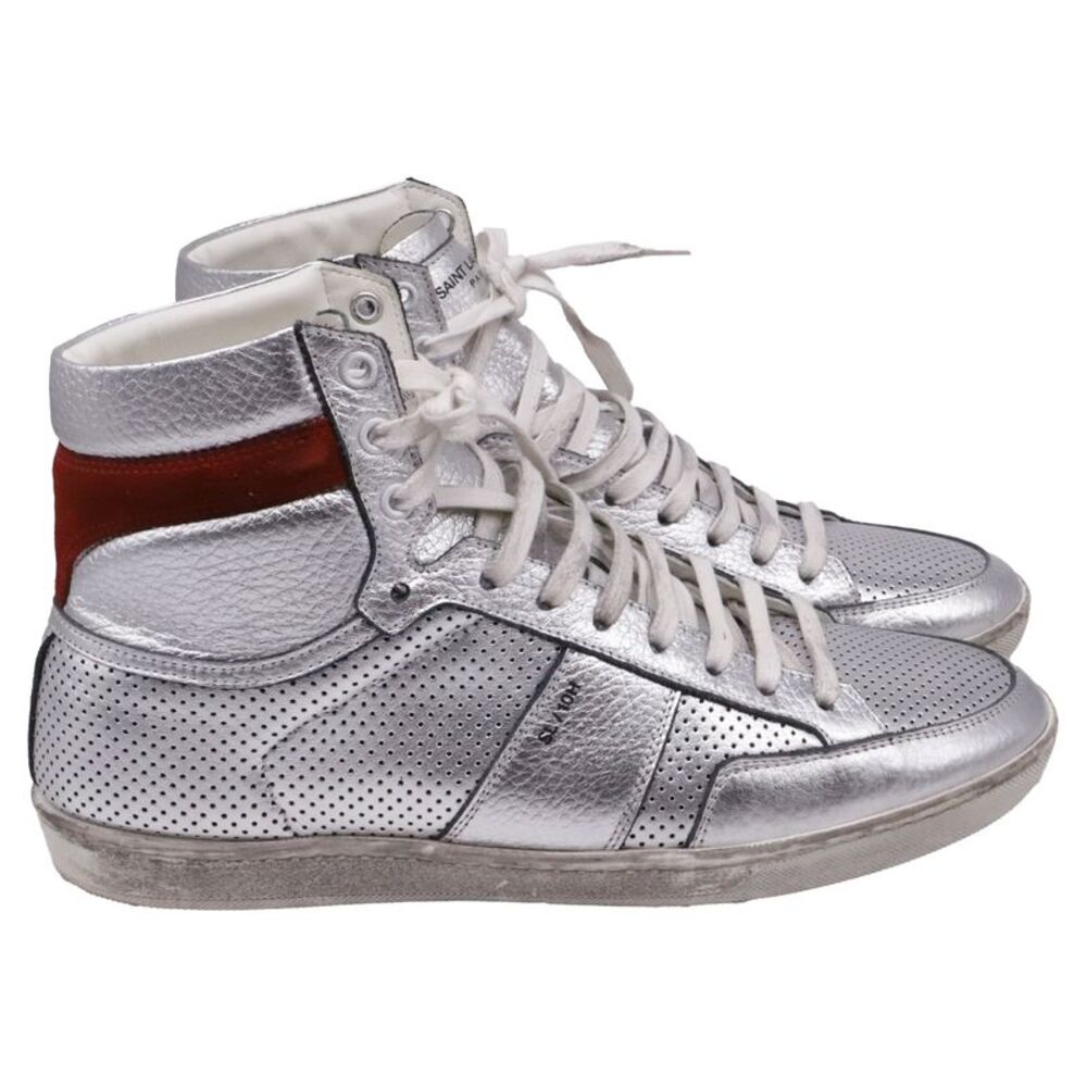 Saint Laurent SL/10H High-Top Sneakers in Silver Leather